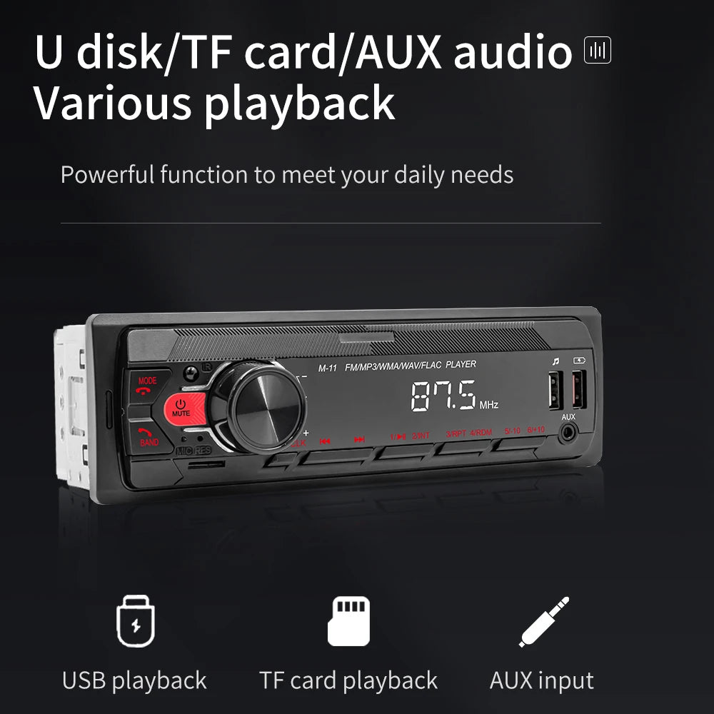 Camecho-Autoradio stéréo Bluetooth universel, lecteur audio MP3, prise en charge de l'assistant vocal, AUX, FM, USB, tableau de bord, 1 Din, 12V