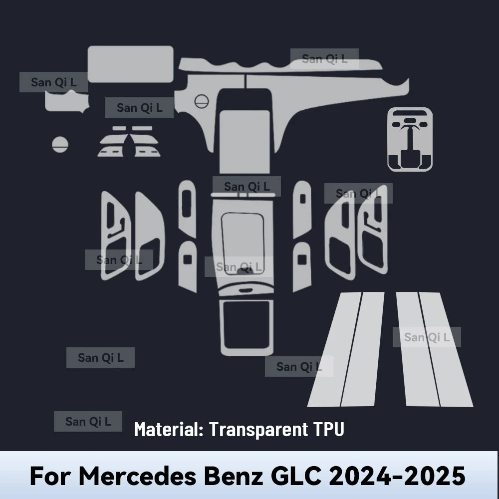 Film de protection transparent pour Console centrale intérieure Mercedes Benz GLC 2024 2025, teinte anti-rayures en TPU pour voiture, accessoires de rénovation