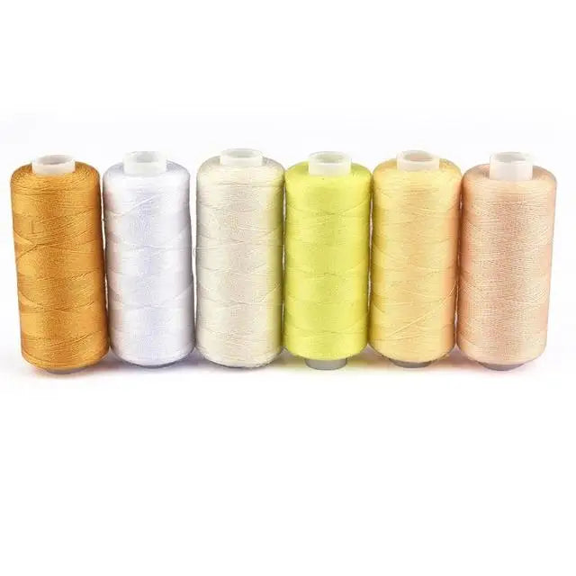 Rouleau de fil à coudre pour broderie à la main, 400 yard par bobine, 100% polyester, durable, kit de couture domestique, 6 couleurs/ensemble