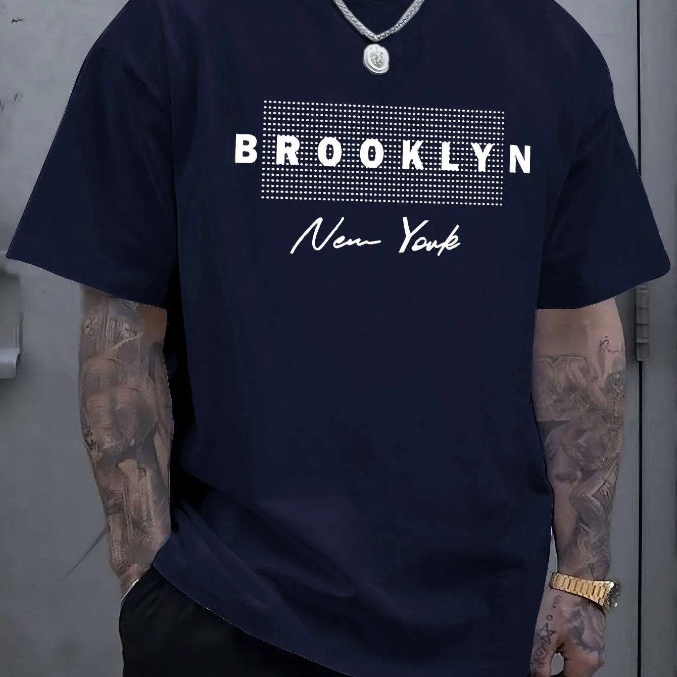 T-shirt manches courtes col rond homme, 100% pur coton, imprimé graphique Brooklyn New York, à la mode, décontracté, ample, été