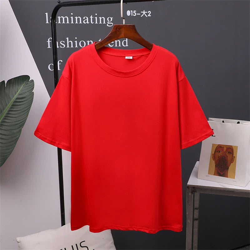 T-Shirt d'été en coton pour femmes, surdimensionné, solide, couleur bonbon, hauts amples
