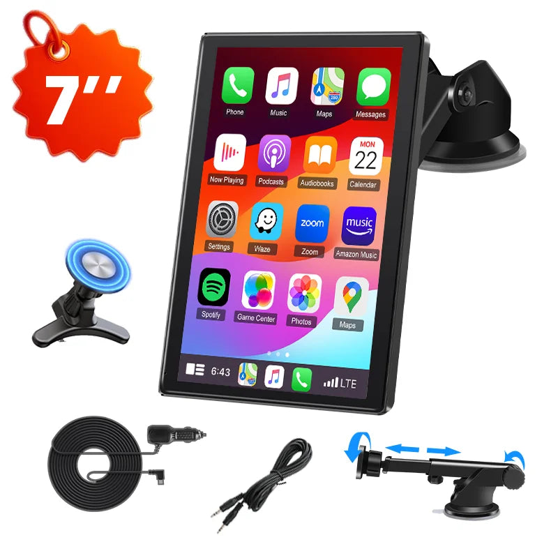 7/8/9 ''Support Orientation et Portrait voiture miroir Radio sans fil Carplay Android Auto multimédia lecteur vidéo écran universel