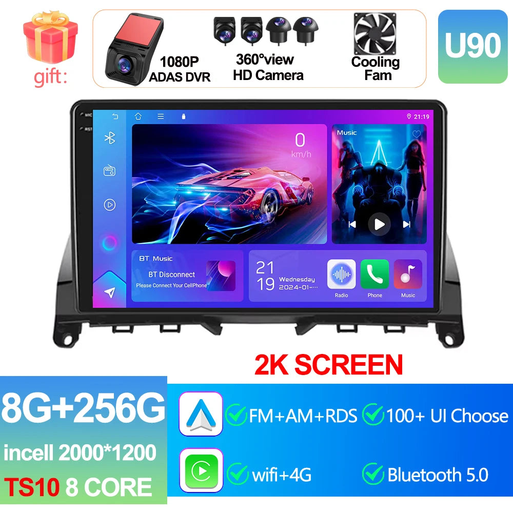 Pour Mercedes Benz classe C 3 W204 S204 2006 - 2011 Android 15 Carplay Auto autoradio multimédia lecteur vidéo Navigation GPS DSP