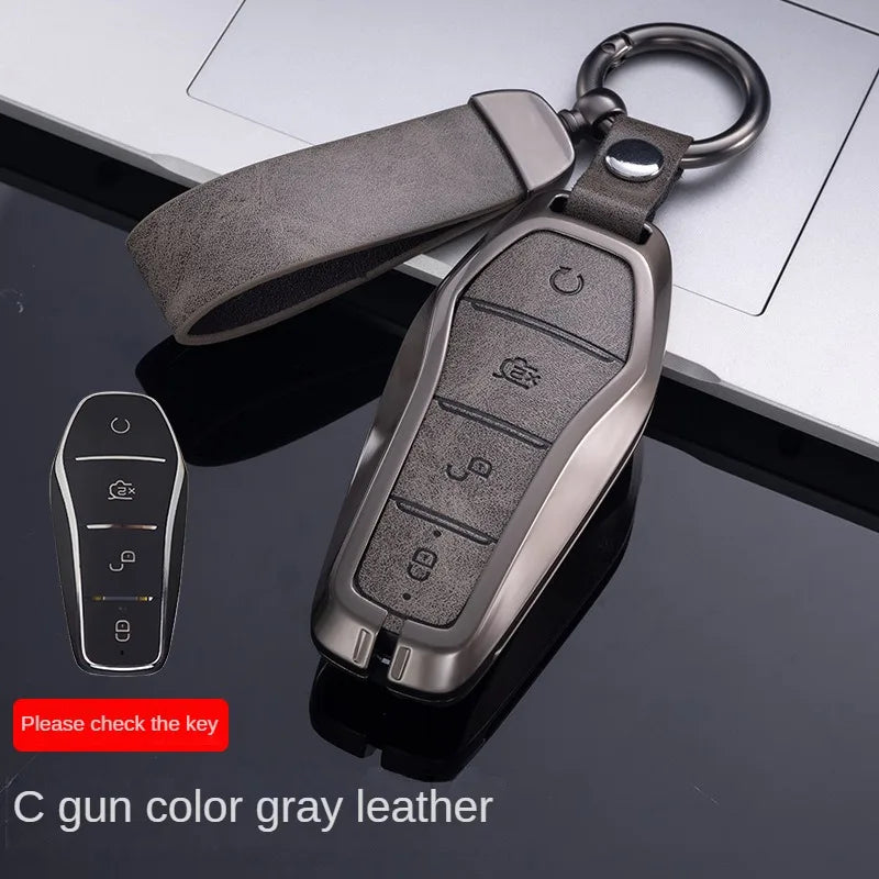 Étui pour clé pour BYD Song Plus Atto 3 Han EV Tang DM Qin joint dauphin cuir métal porte-clés à distance porte-clés accessoires de voiture