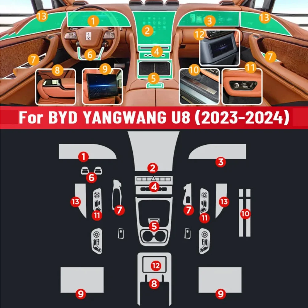 Film de protection Transparent pour Console centrale intérieure de voiture BYD YANGWANG U8 2023 2024, Film de réparation anti-rayures, accessoires
