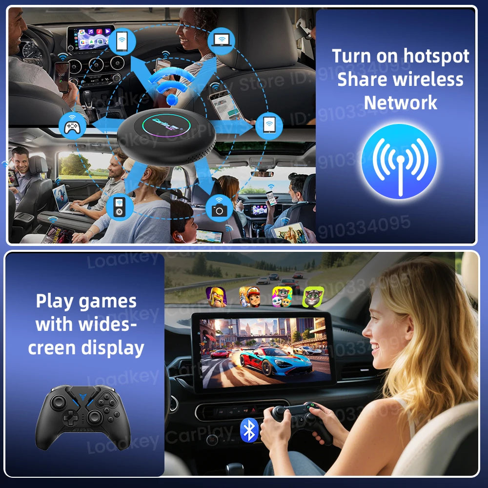 CarlinKit 3 en 1 Android 15 CarPlay Ai Box adaptateur sans fil Android Auto Qualcomm SM6350 128GB 8 cœurs pour Youtube Netflix FOTA