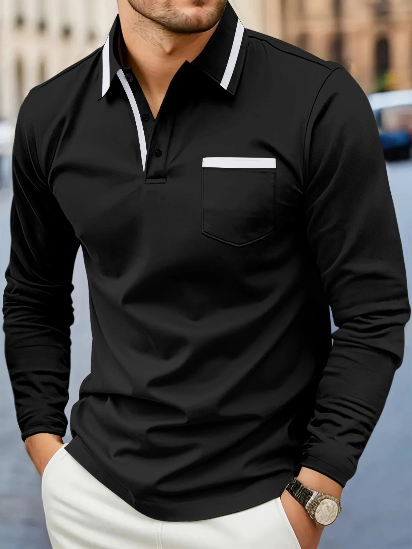 Printemps et automne best-seller mode golf hommes revers poche confortable sport décontracté couleur unie à manches longues haut respirant