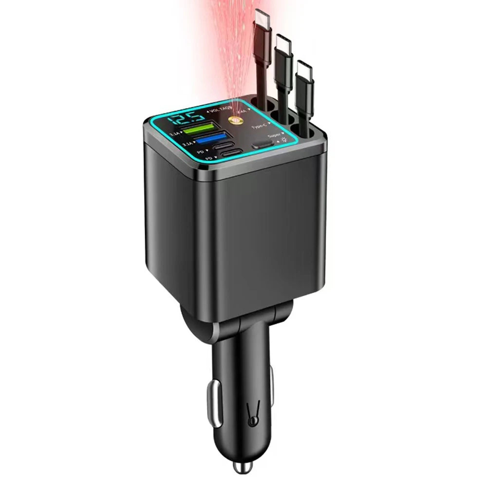 Chargeur de voiture rétractable 120W, avec toit Starlight, câble USB C, chargeur rapide, adaptateur allume-cigare pour IPhone Huawei Samsung