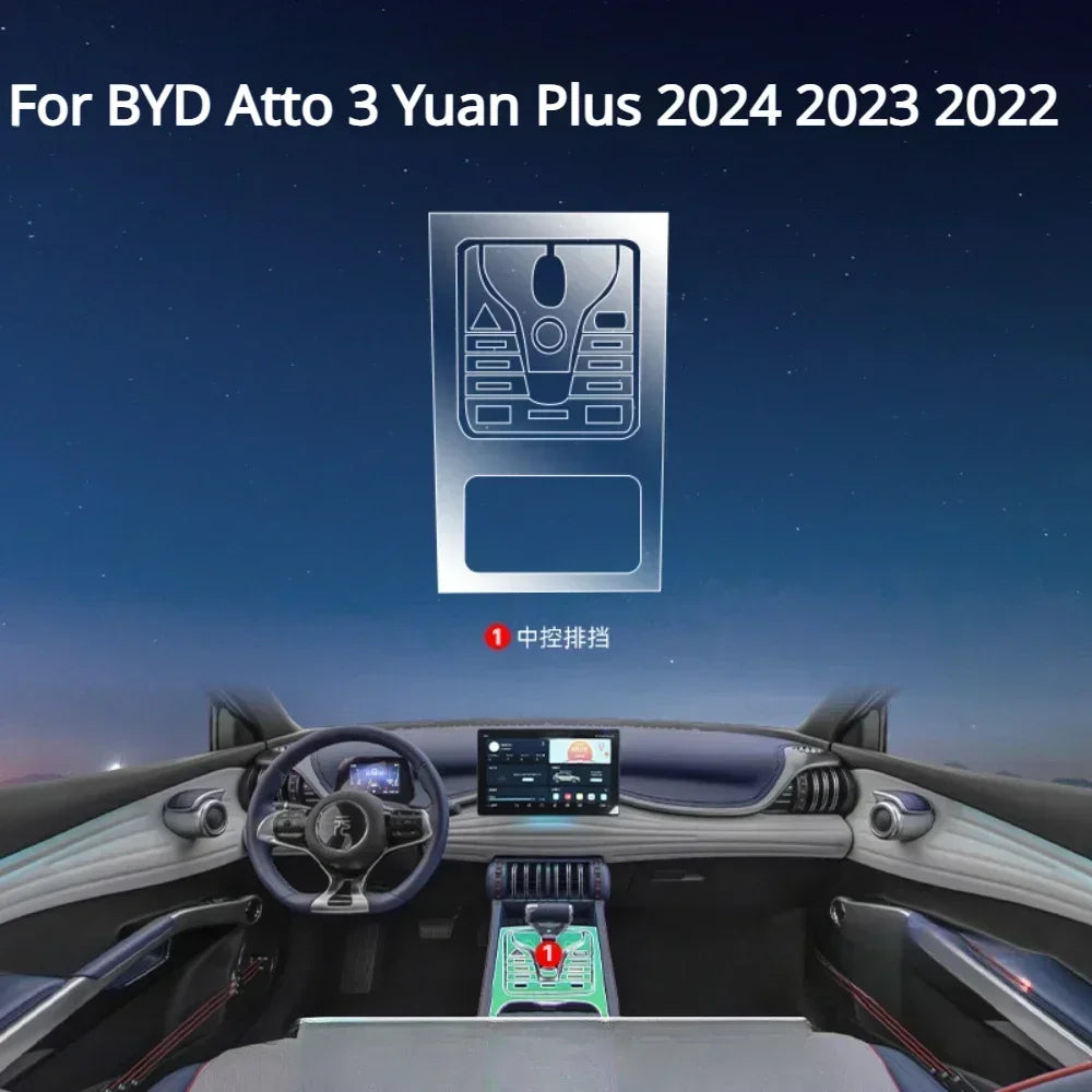 Film intérieur transparent en TPU pour panneau d'engrenage, autocollant de Protection PPF pour Console centrale BYD Atto 3 Yuan Plus 2024 2023