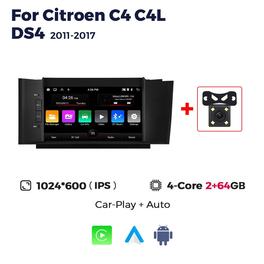 Autoradio Android 15 pour citroën C4 C4L DS4, sans fil, Carplay, Navigation GPS automatique, lecteur vidéo multimédia stéréo, nouveauté 2026