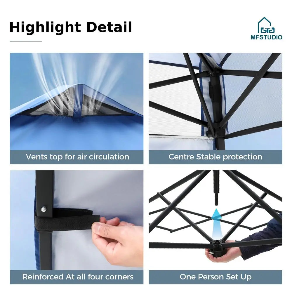 Tente pop-up, surface de 8x8 pieds et hauteur de 6x6 pieds, abri de jardin, auvent pare-soleil avec 1 paroi latérale, imperméable, portable pour patio