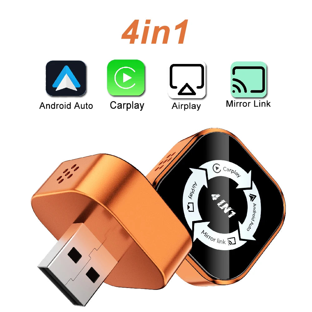 Adaptateur Carplay sans fil 4 en 1, mise à niveau 2026, lien miroir Airplay, WiFi + BT, système de voiture intelligent, écran de Projection, CarPlay Android Auto