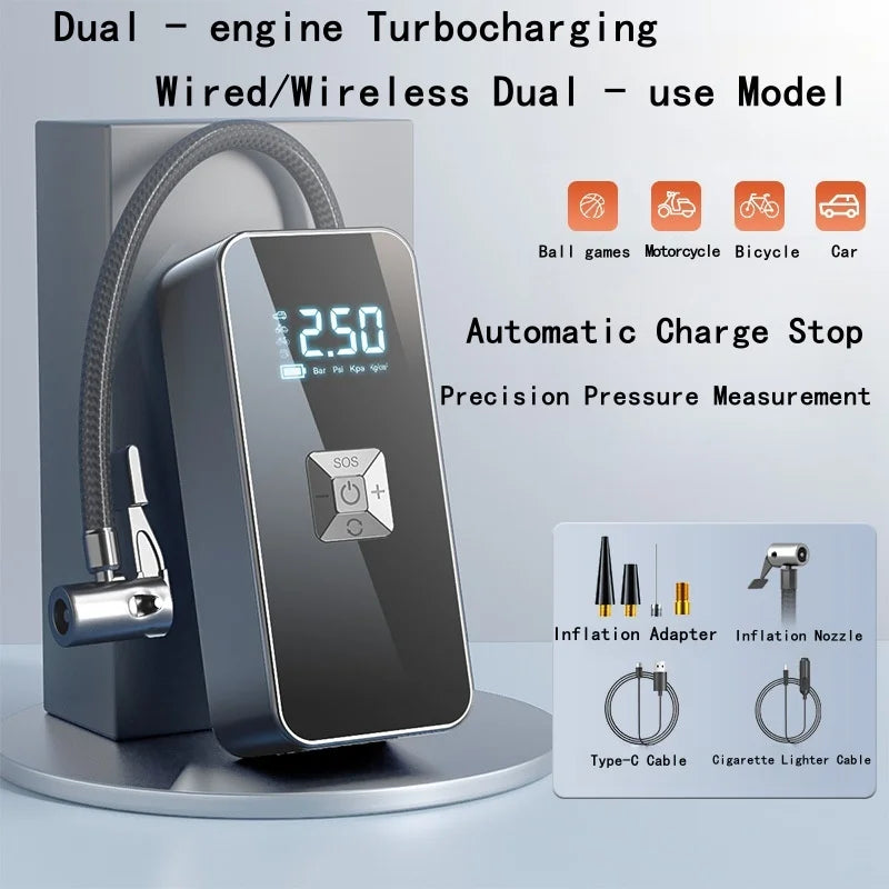 Gonfleur de pneus de voiture portable sans fil avec affichage numérique intelligent et fonction de charge rapide