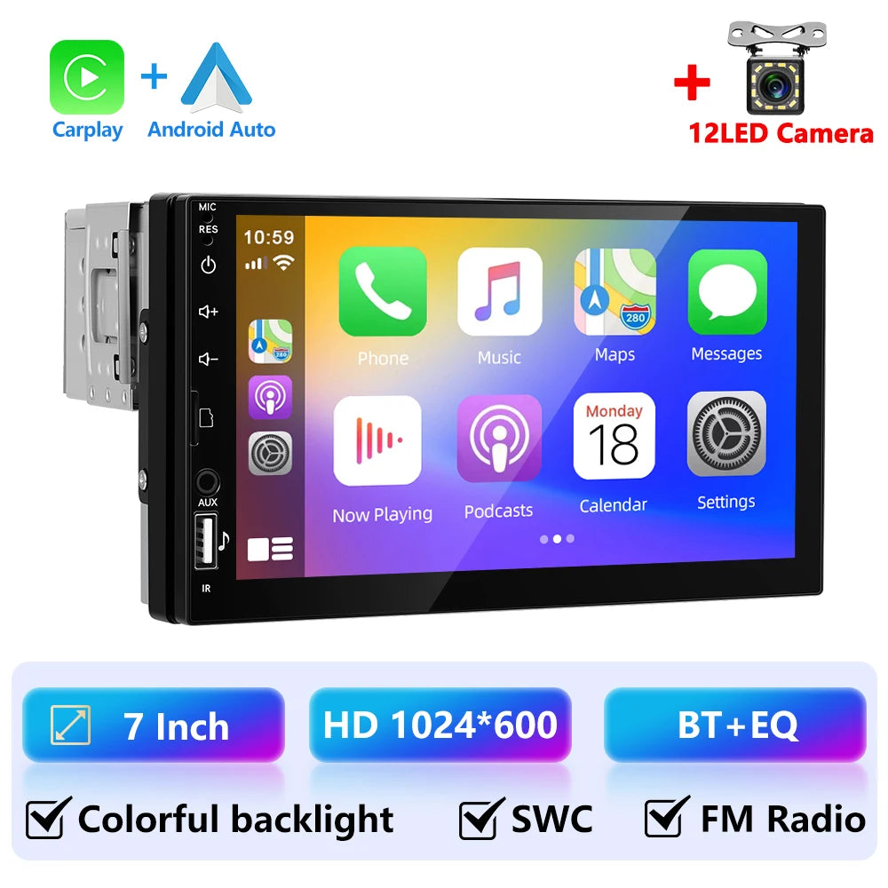 LeeKooLuu 1 Din 7 "HD universel voiture lecteur MP5 Bluetooth FM Radio sans fil Carplay Android Auto lecteur multimédia USB/SD/AUX-IN