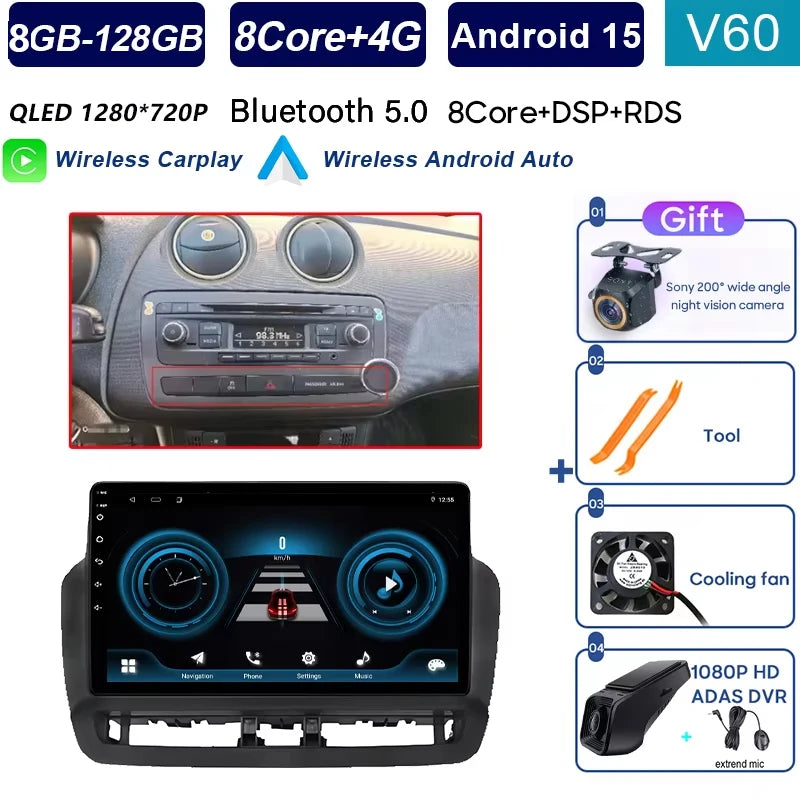 Écran tactile QLED de Navigation GPS pour Seat Ibiza 2012 – 2015, Android Auto Radio, lecteur vidéo multimédia de voiture, 5G, WIFI, BT, sans DVD 2din