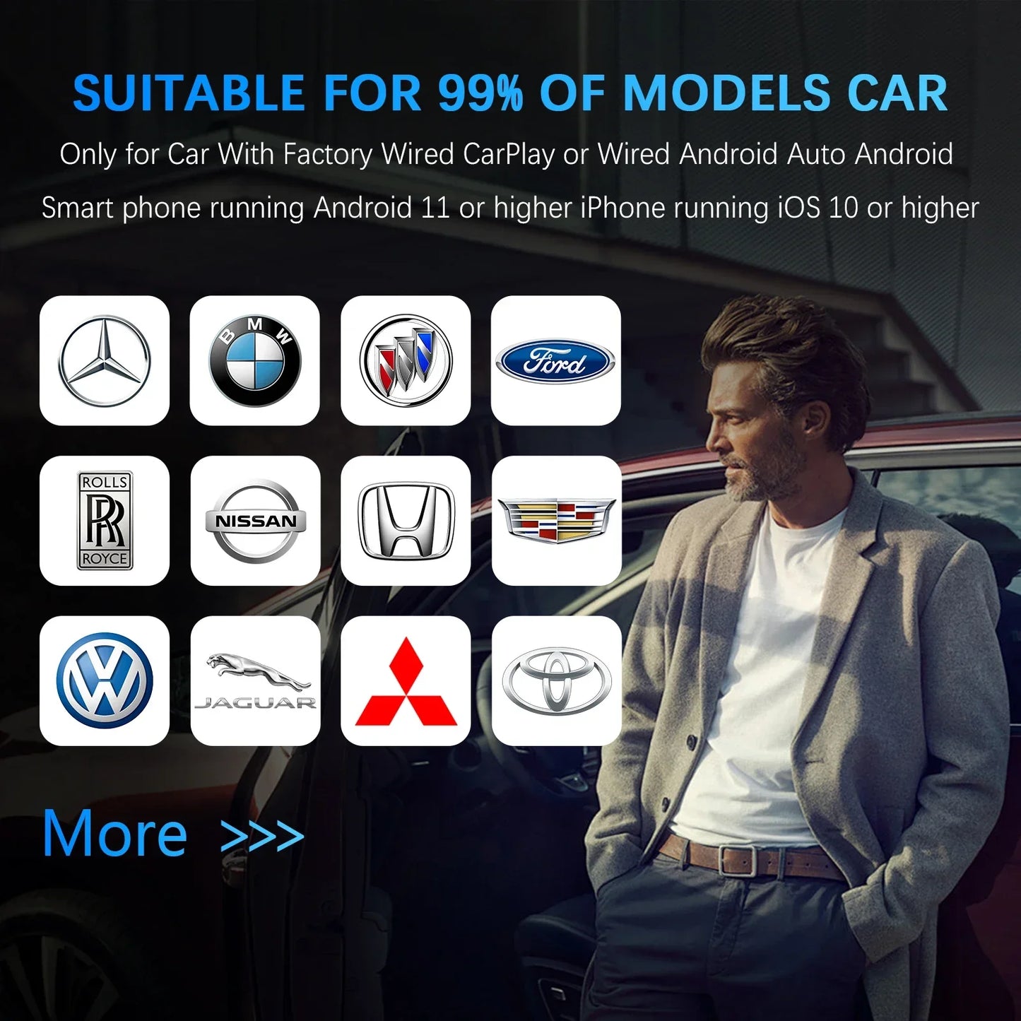 Mini adaptateur CarPlay Android Auto sans fil 2 en 1, avec WiFi 5G BT5.0, Plug and Play, pour voiture filaire en usine, conception compacte, nouveauté 2026