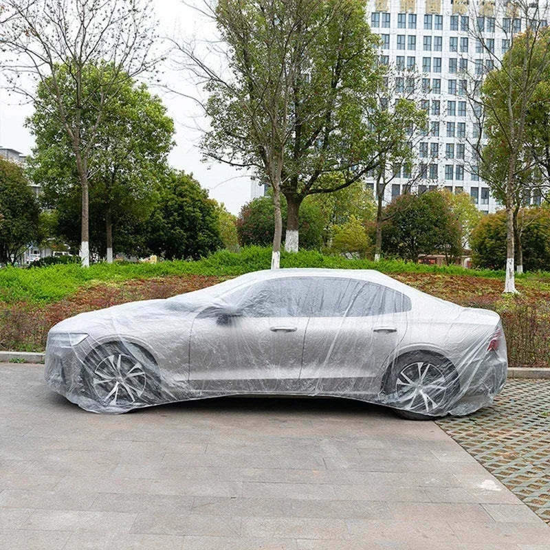 Housse de protection universelle pour voiture, couverture transparente PE avec bande élastique, résistante à la pluie et à la poussière, anti-rayures, bouclier de protection complet pour voiture