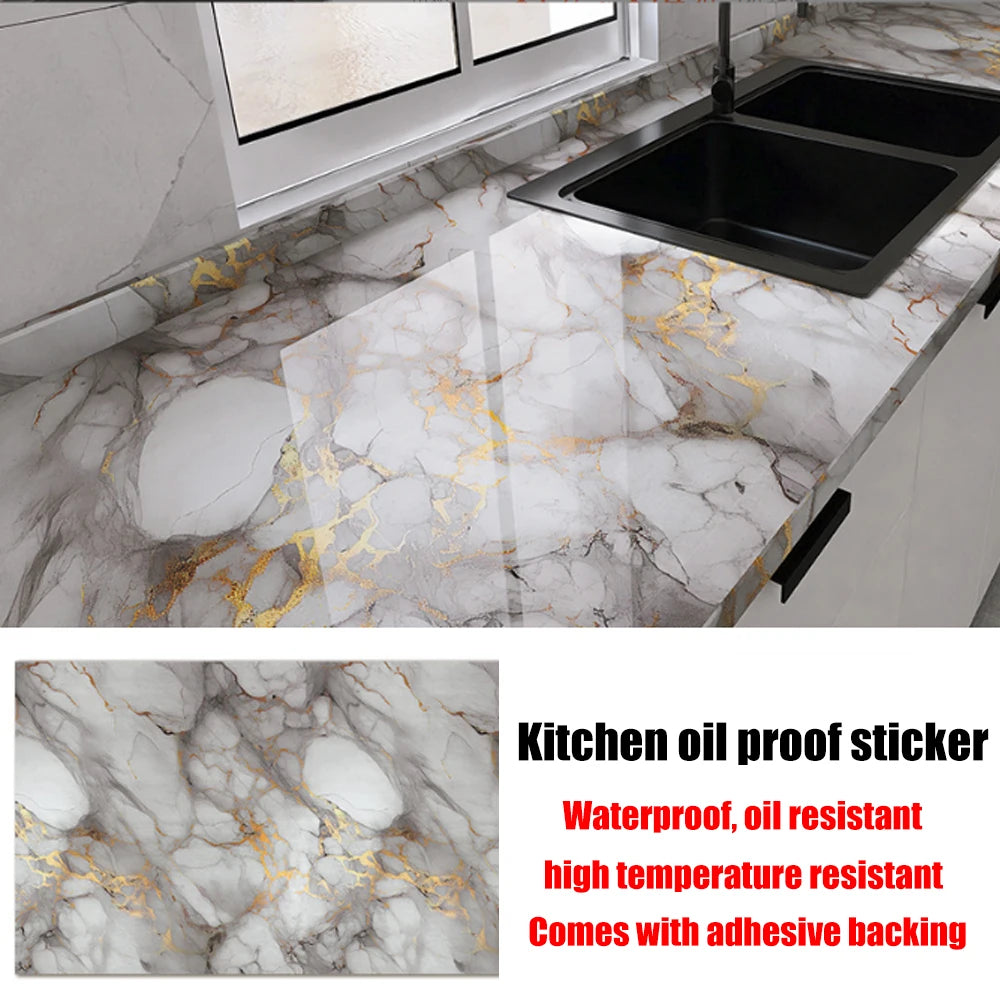 Autocollants muraux en marbre résistants à l'huile pour cuisine, 40cm, papier peint auto-adhésif résistant aux taches, haute température, décoration de la maison