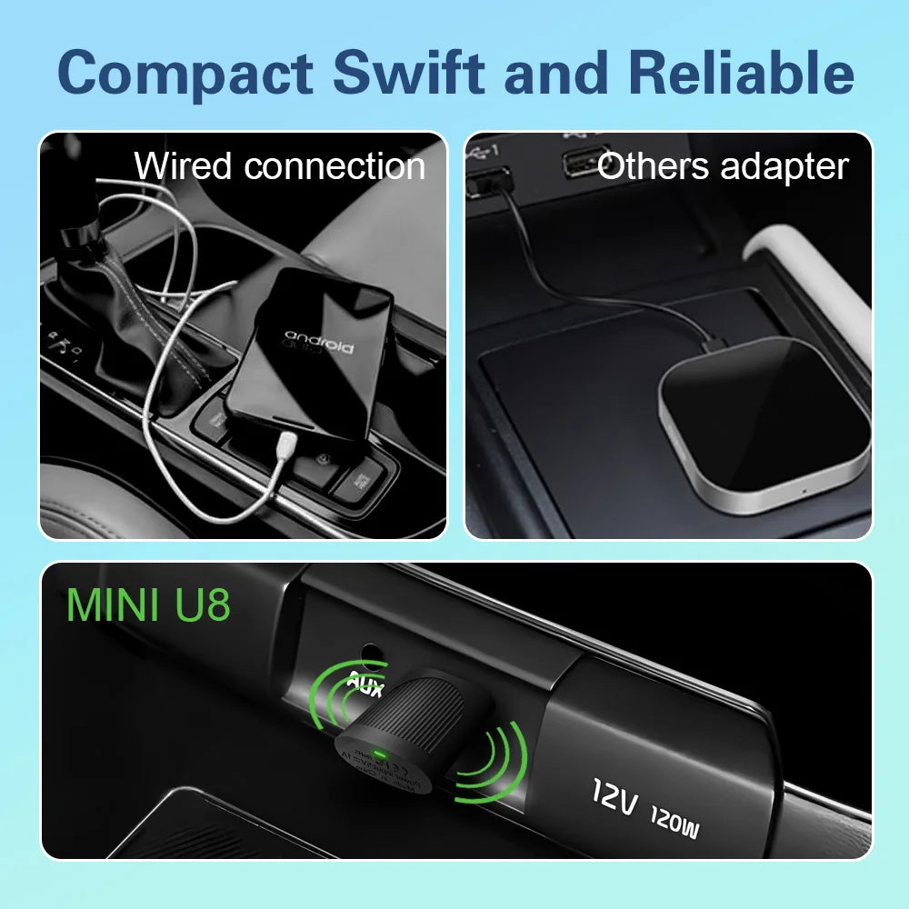 Adaptateur CarPlay Android Auto sans fil BYLITU Mini U8 convertit CarPlay filaire en sans fil Compatible avec la plupart des voitures Plug & Play