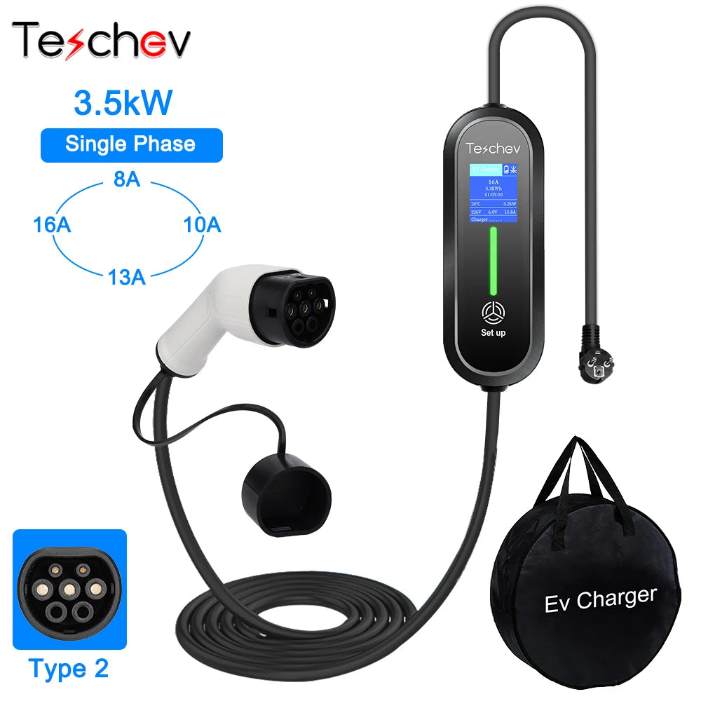 Teschev 3.5KW 16A EV chargeur Portable Type2 EVSE boîte de charge chargeur de voiture électrique J1772 Type1 chargeur de véhicule électrique