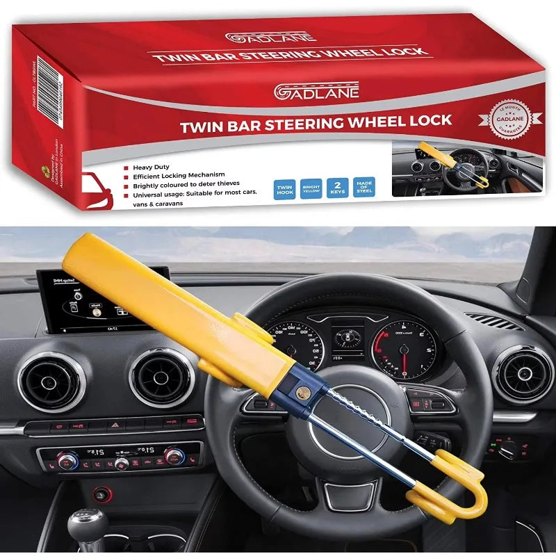 Verrou de volant de voiture universel, dispositif antivol, verrouillage de roue, Clip de longueur réglable, verrouillage à Double crochet jaune
