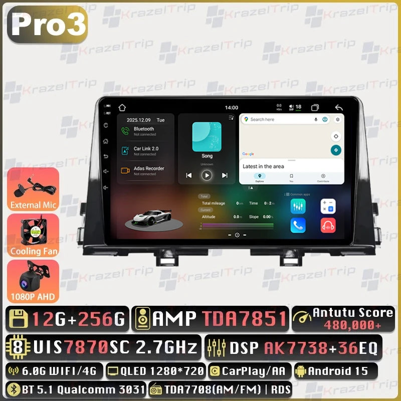 Autoradio Android 9 pouces pour KIA Morning 3 Picanto 2016 2017 2018 2019 2020 - 2023, GPS stéréo Carplay Autoradio DAB WIFI DSP RDS