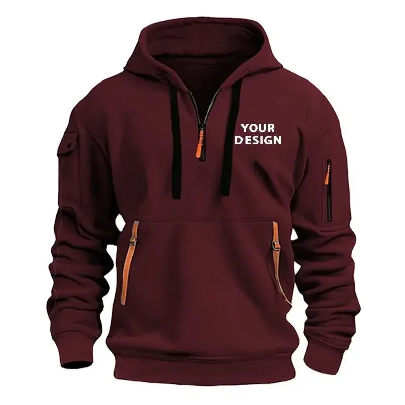 Nouveau pull de sport à fermeture éclair pour hommes, vêtements de sport amples et décontractés avec poches sur les bras, veste à capuche personnalisée avec votre Logo