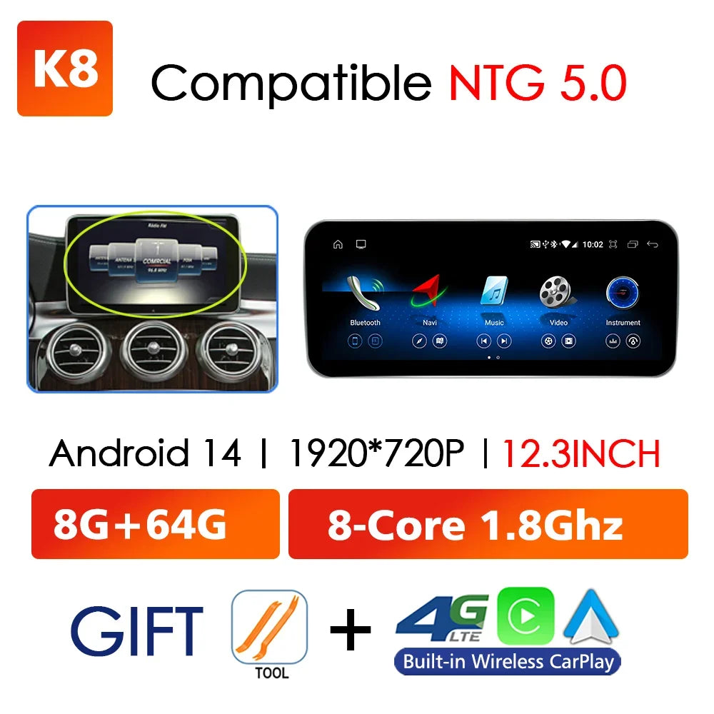 Android 14 sans fil CarPlay pour Mercedes Benz classe C W205 écran Android Auto multimédia Navigation GPS SWC DSP 4G WiFi