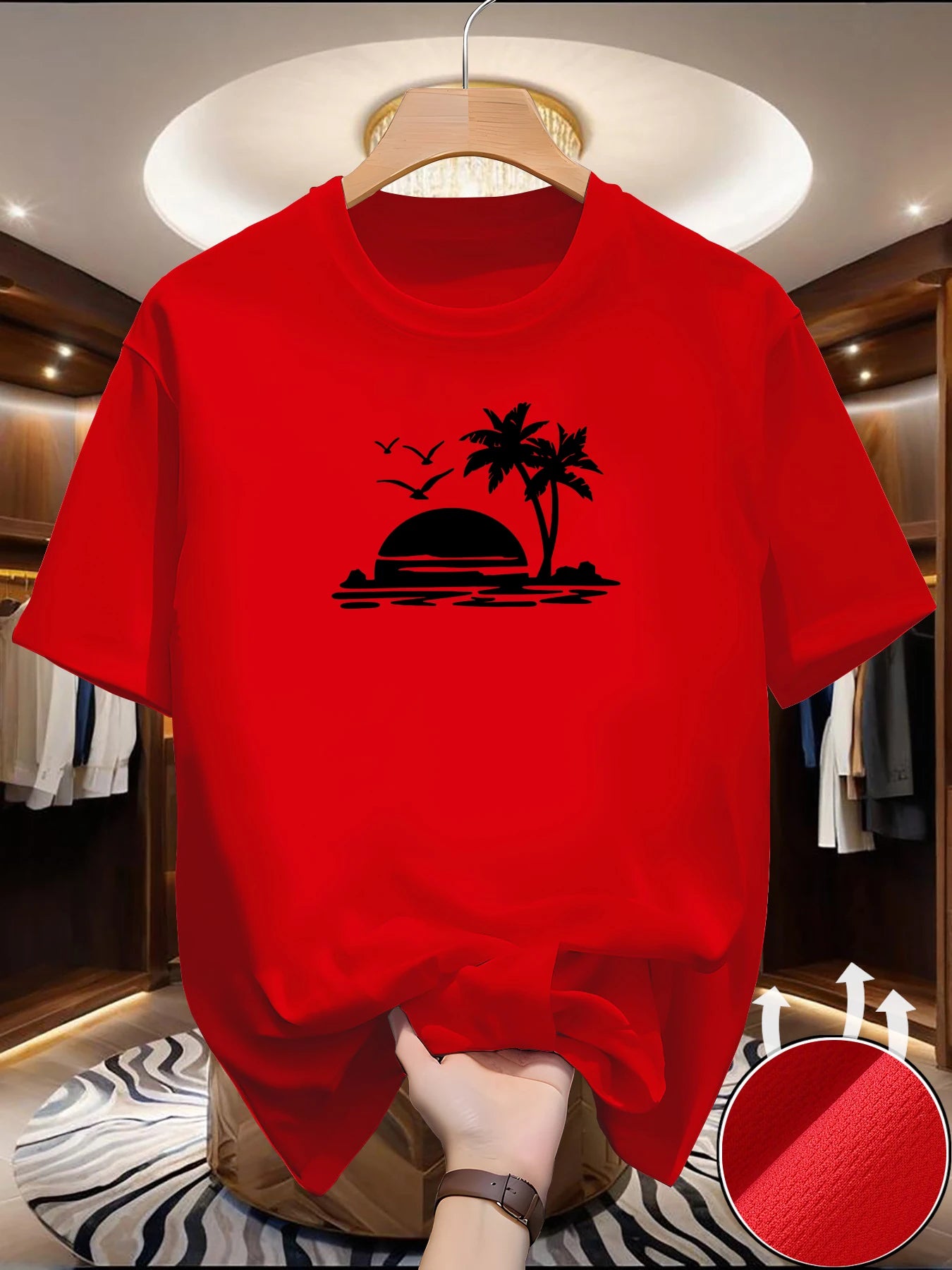 T-Shirt de course à manches courtes pour hommes, haut fin et réfléchissant, impression de plage, séchage rapide, respirant, Fitness, sport, été