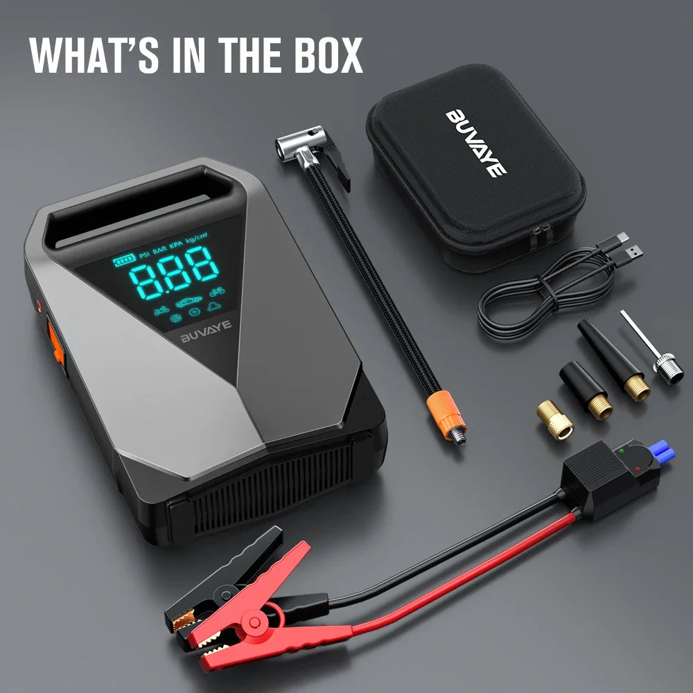 BUVAYE-Démarreur de compresseur d'air pour diabétique avec batterie externe, booster de batterie 2500A, démarreur de moteur 12V, pompe électrique 150PSI, gonfleur d'opathie