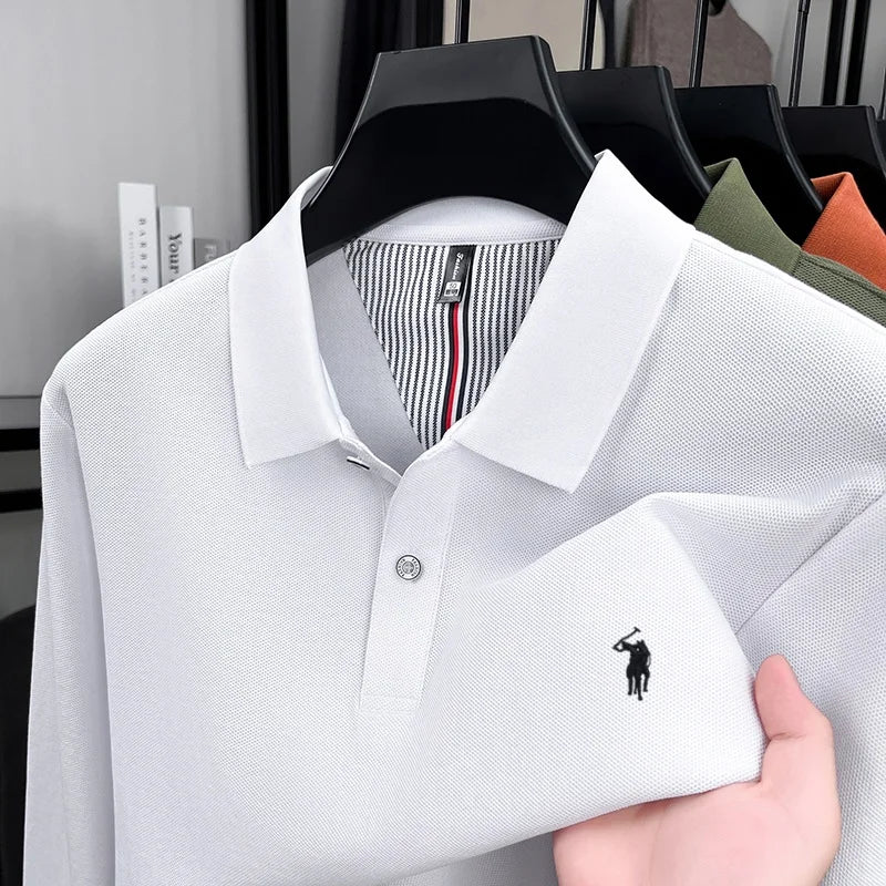 Polo à manches longues pour hommes, 100% pur coton, marque haut de gamme, mode automne, nouveau luxueux poney Paul brodé, T-shirt de golf
