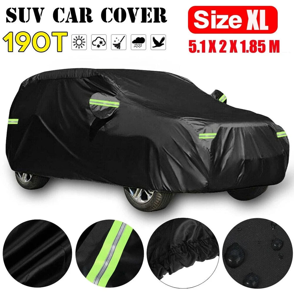 Qualité universelle SUV/berline couverture de voiture complète noir Durable extérieur imperméable soleil pluie neige Protection UV voiture fermeture éclair conception M-XXL