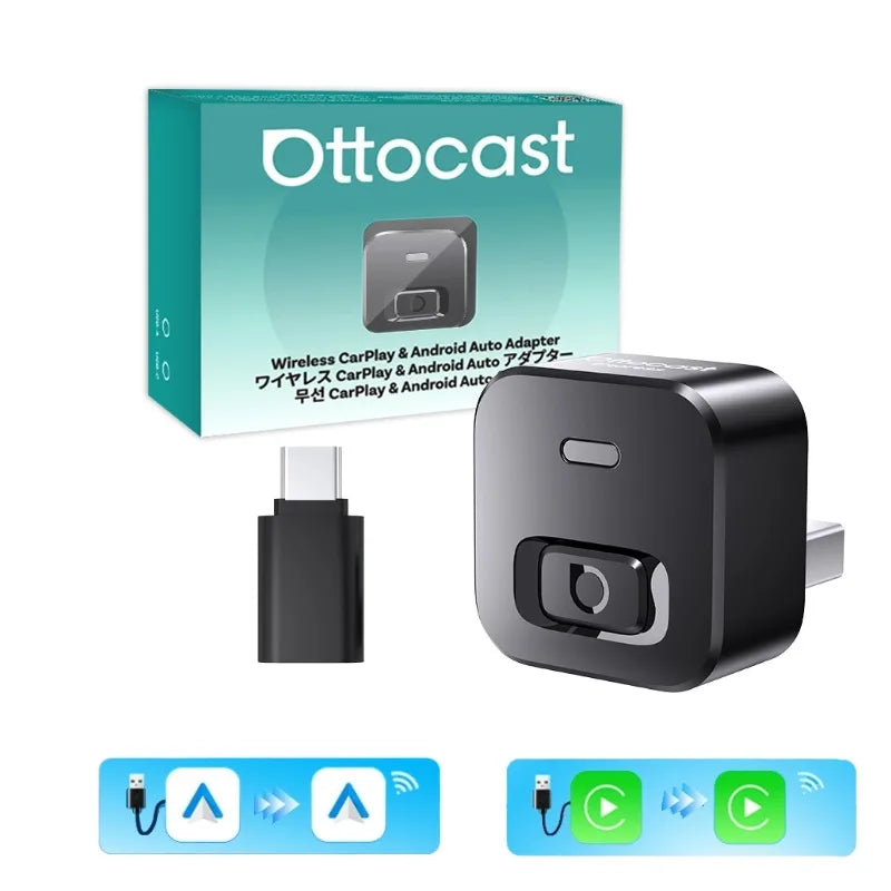 Adaptateur sans fil CarPlay et Android Auto Ottocast Mini Dot Express, WiFi 6, BT 5.4, Plug & Play pour Audi, Toyota, VW, Nouveauté 2026