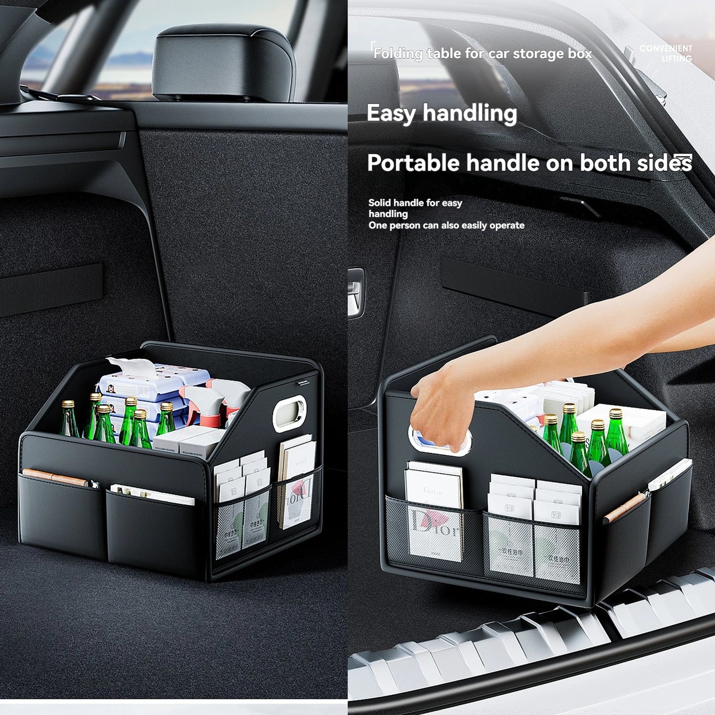 ZukMi Organisateur de coffre de voiture pliable en cuir de qualité supérieure - Boîte de rangement universelle étanche pour SUV, berlines et camions (capacité 2,5 L)