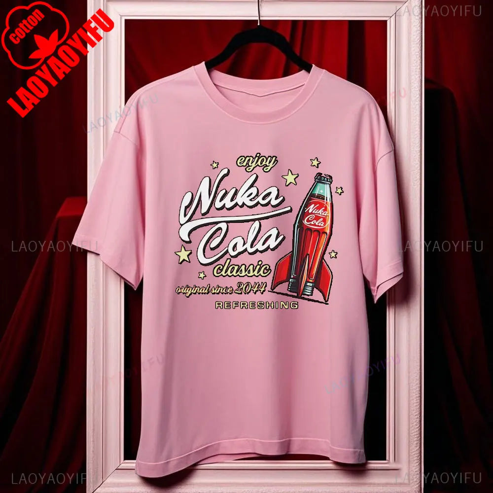 تيشيرت Nuka Cola Fallout للجنسين من القطن الناعم، تي شيرت مضحك، تي شيرت أحمر عتيق 2044، تي شيرت علوي، هدية للمعجبين، ملابس رجالية، هاراجوكو