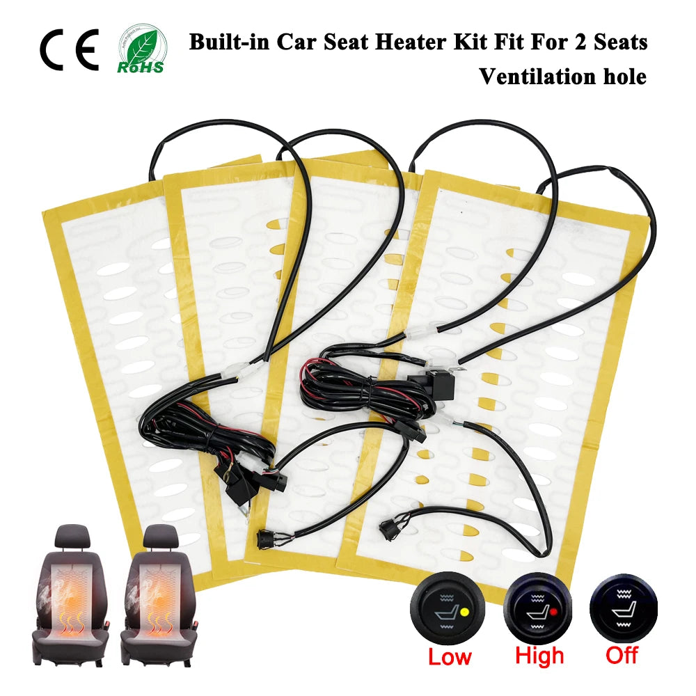 Kit de chauffage de siège de voiture intégré, coussin chauffant en fil d'alliage, trou de ventilation, interrupteur de commande recyclable, 2 sièges, 12V, 100W, universel