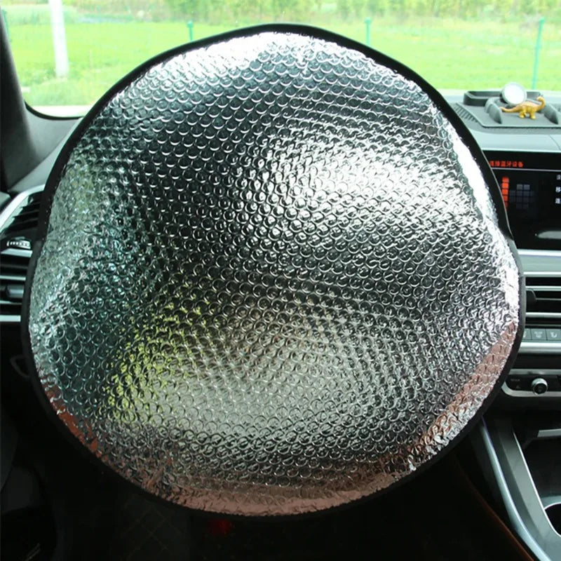 Pare-soleil de pare-brise de voiture en aluminium, Protection solaire Anti-uv, pliable, fournitures de voiture, pare-soleil pour volant de voiture, argent