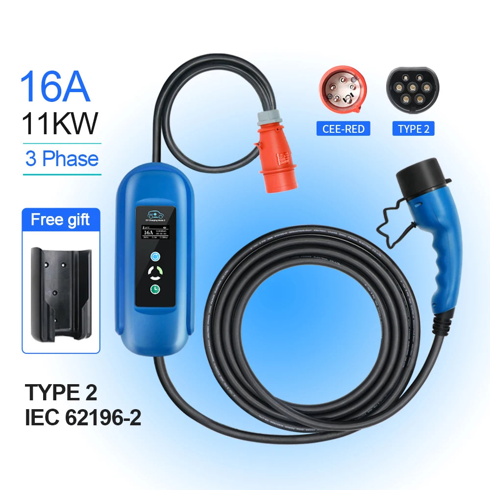 Kolanky Vope2 Sister-Chargeur EV portable, câble de charge EVSE, prise CEE pour voiture électrique, 16A, 11KW, longueur totale 5m, 3 phases