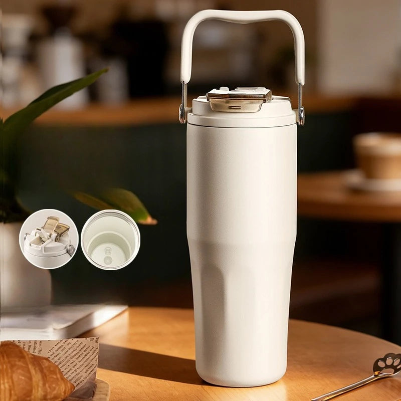 Gobelet à revêtement en céramique de 800ml, avec paille, bouteille d'eau isolée de grande capacité, étanche, poignée détachable, infuseur à thé pour voyage