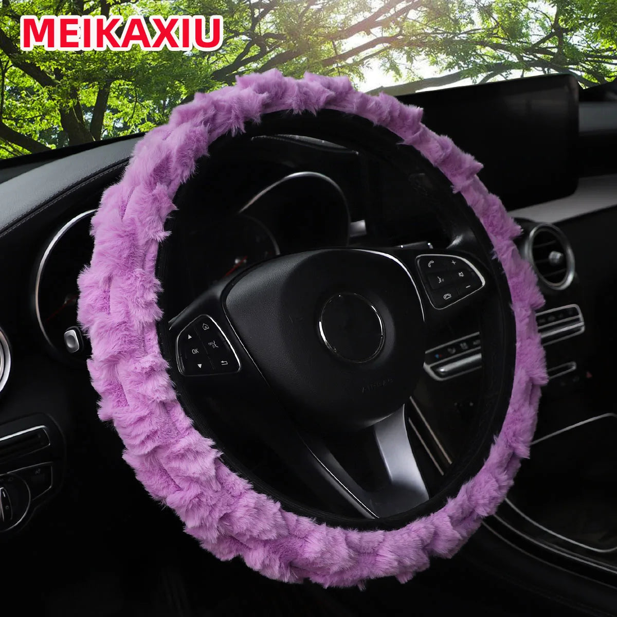 Anneau intérieur de voiture en fourrure de lapin artificielle 3D, couverture de volant gratuite adaptée aux articles de décoration de voiture de 14.5 à 15 pouces pour femmes