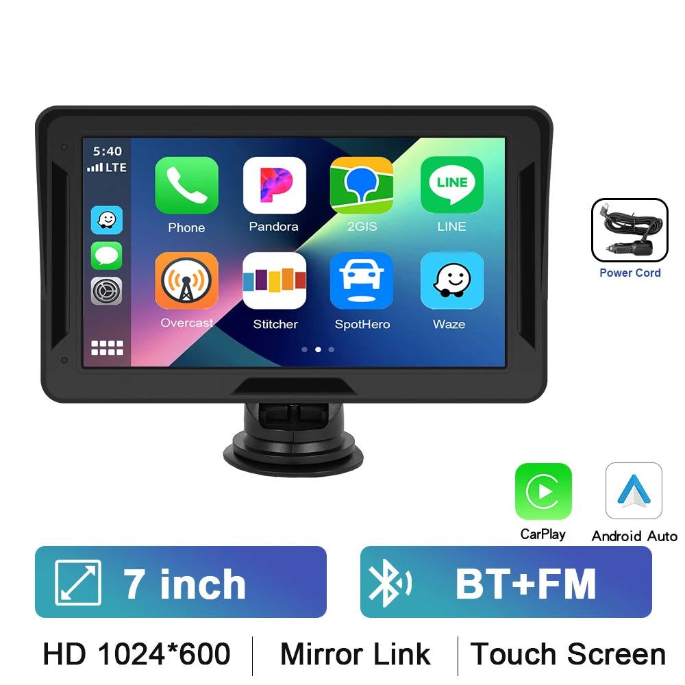 Podofo 7 "portable sans fil Carplay Android Auto écran HD caméra de recul arrière autoradio DVR lecteur vidéo multimédia USB AUX