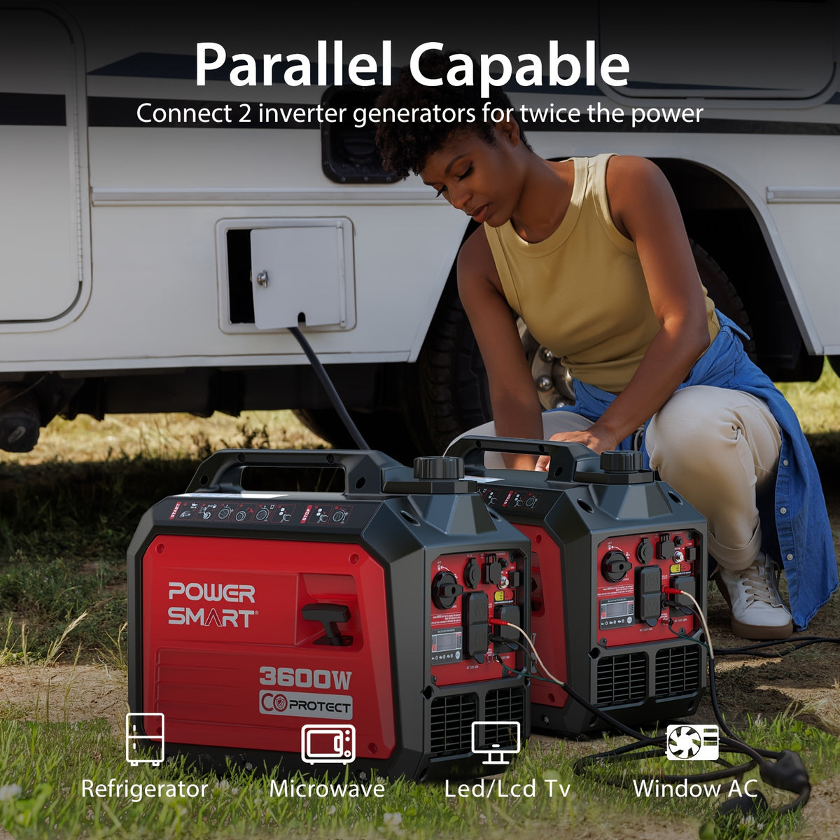 Générateur PowerSmart, équipement et équipement de camping, générateur d'onduleur portable super silencieux de 3600 watts, alimenté au gaz, prêt pour camping-car, paralys