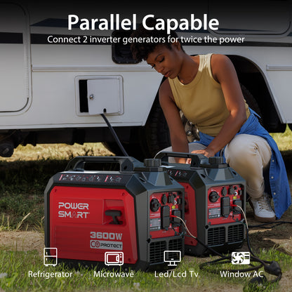 Générateur PowerSmart, équipement et équipement de camping, générateur d'onduleur portable super silencieux de 3600 watts, alimenté au gaz, prêt pour camping-car, paralys