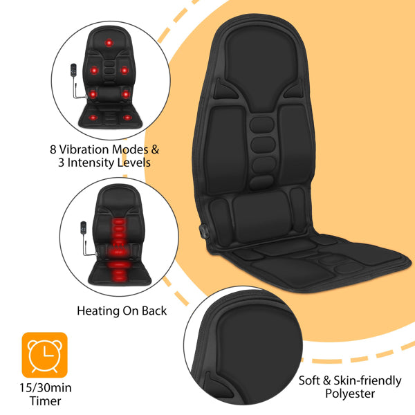 Coussin de siège masseur de dos, coussin de siège de voiture de Massage électrique avec fonction de chauffage, 8 Modes de Vibration, 3 niveaux d'intensité
