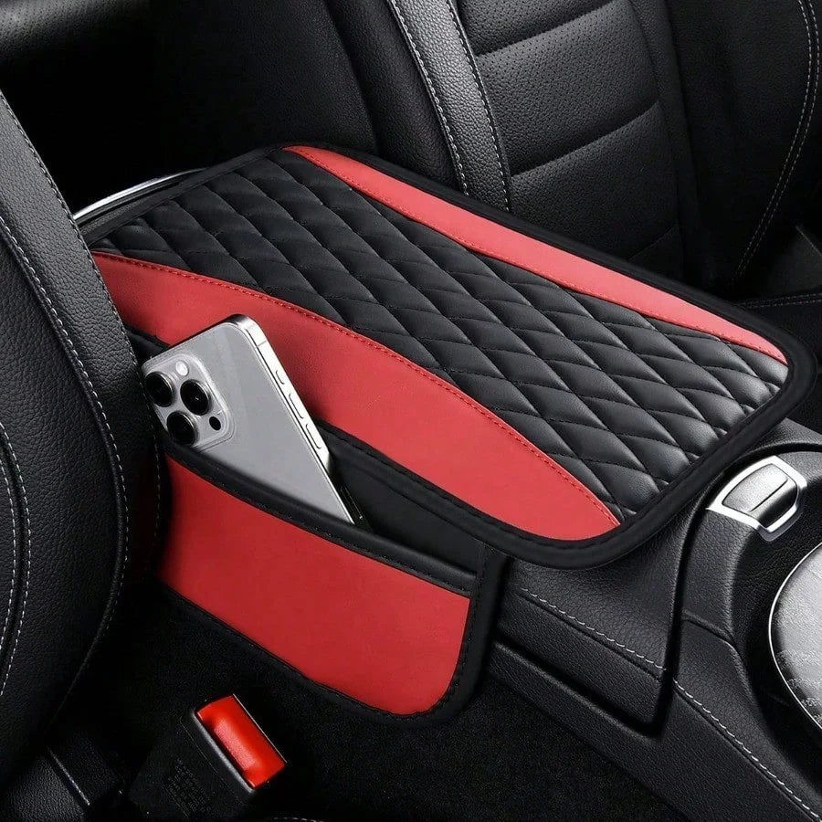 Couverture d'accoudoir central en patchwork de cuir, housse d'accoudoir améliorée avec poche de rangement latérale, peut servir de sac organisateur pour siège de voiture, décoration de voiture tendance, convient à la pl