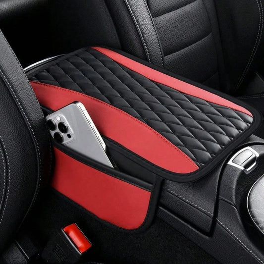 Couverture d'accoudoir central en patchwork de cuir, housse d'accoudoir améliorée avec poche de rangement latérale, peut servir de sac organisateur pour siège de voiture, décoration de voiture tendance, convient à la pl