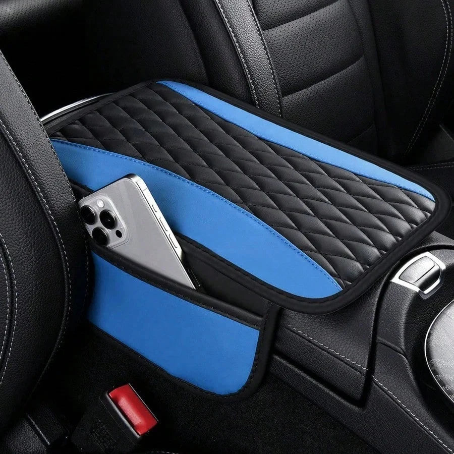 Couverture d'accoudoir central en patchwork de cuir, housse d'accoudoir améliorée avec poche de rangement latérale, peut servir de sac organisateur pour siège de voiture, décoration de voiture tendance, convient à la pl
