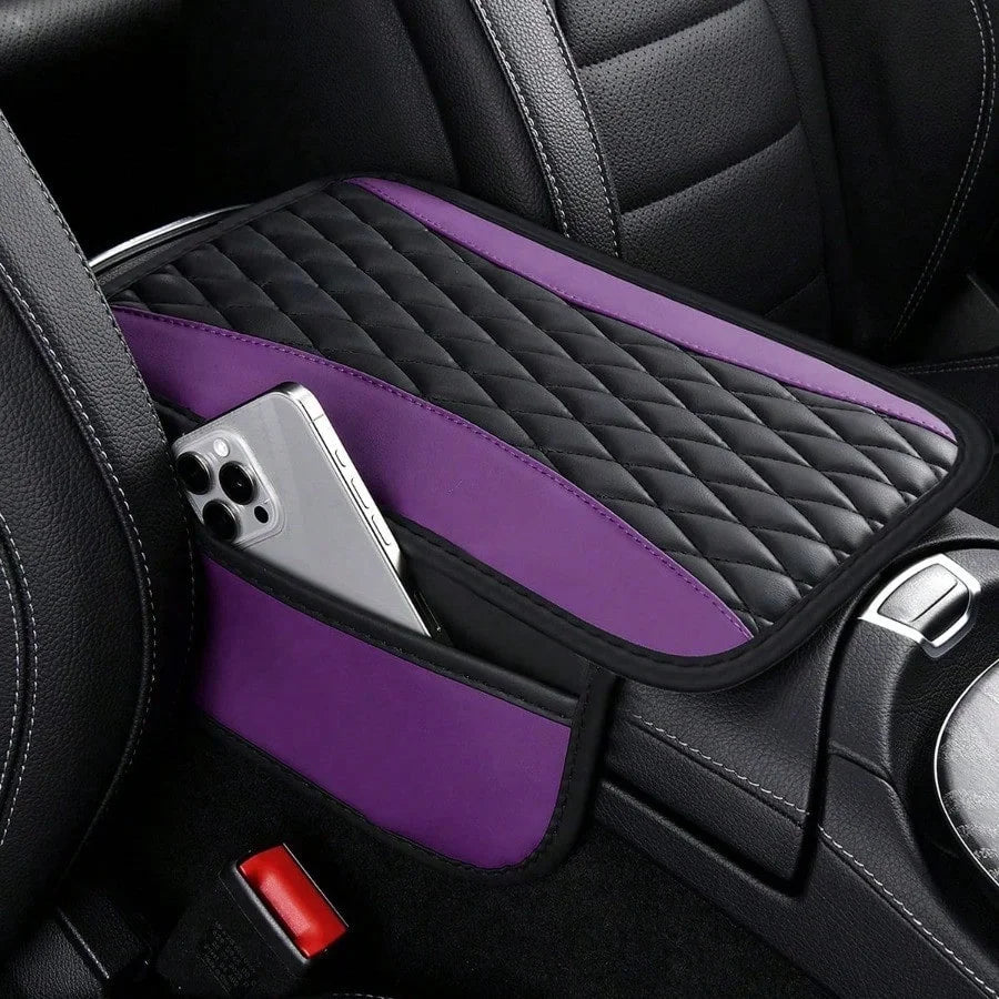 Couverture d'accoudoir central en patchwork de cuir, housse d'accoudoir améliorée avec poche de rangement latérale, peut servir de sac organisateur pour siège de voiture, décoration de voiture tendance, convient à la pl