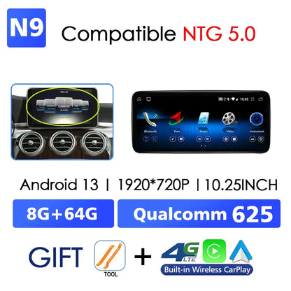 Android 14 sans fil CarPlay pour Mercedes Benz classe C W205 écran Android Auto multimédia Navigation GPS SWC DSP 4G WiFi