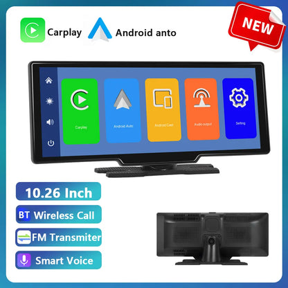 Podofo sans fil Carplay Portable tableau de bord numérique Android Auto 10.26 pouces lecteur intelligent avec commande vocale 1080P BT TF